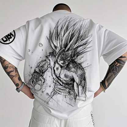 Dragon Ball: Animation T-Shirt Men's Summer New Double-Sided Printing Loose Casual Harajuku Trendy Short Sleeve Parent-child Top