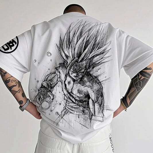 Dragon Ball: Animation T-Shirt Men's Summer New Double-Sided Printing Loose Casual Harajuku Trendy Short Sleeve Parent-child Top