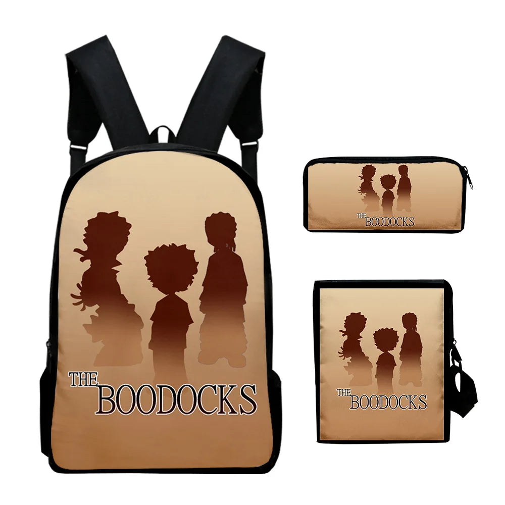 The Boondocks: Harajuku Popular   3D Print 3pcs/Set pupil School Bags Laptop Daypack Backpack Inclined shoulder bag Pencil Case