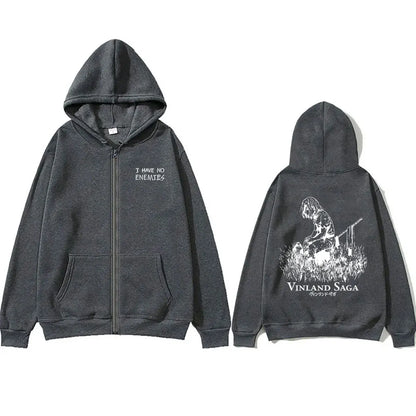 Anime Vinland: Saga Thorfinn I Have No Enemies Zipper Hoodie Men's Women Manga Casual Oversized Zip Up Jacket Male 90s Streetwear