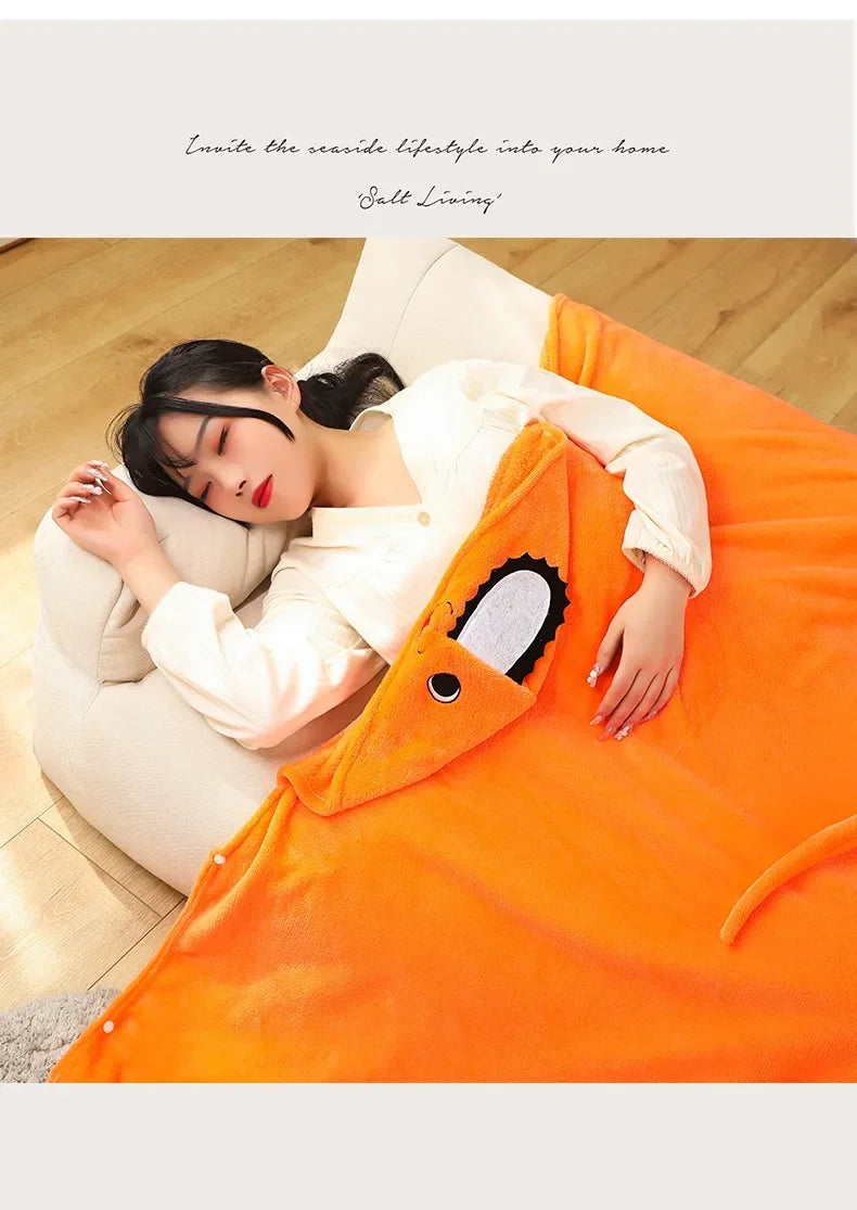 Chainsaw Man: Pochita Blanket Shawl Cute Women Pajamas Kawaii Chainsaw Man Cosplay Costume Adult Plaid Blanket Flannel Homewear