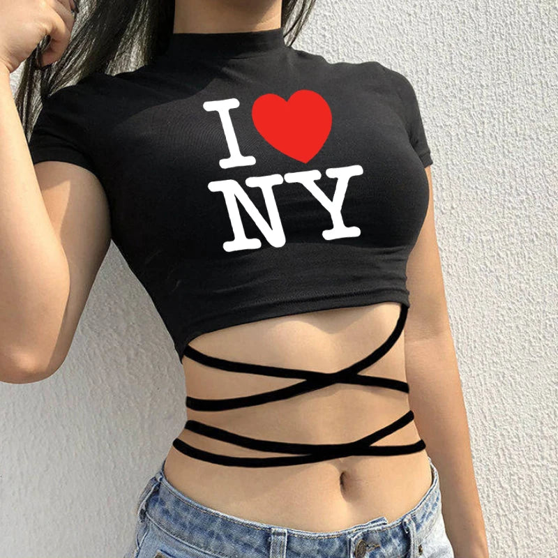 Naruto: Crop Top Women Summer Shirt Anime Cropped Lace-up Female T Shirt High Street Slim Skinny Cartoon Tees Top Y2k Clothes