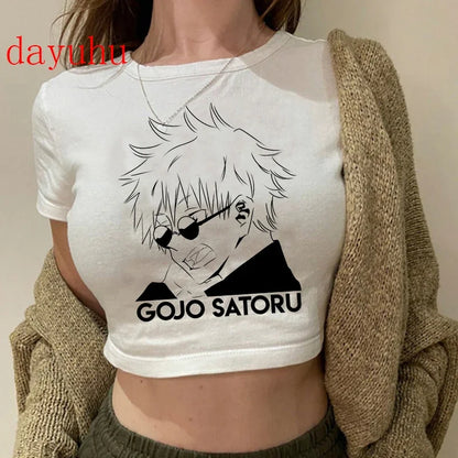 Jujutsu Kaisen: T Shirt Gojo Satoru Tops Yuji Itadori Cropped Tees T-shirt