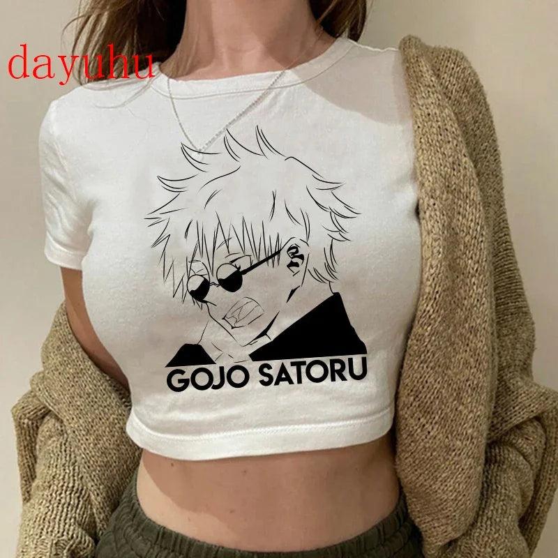 Jujutsu Kaisen: T Shirt Gojo Satoru Tops Yuji Itadori Cropped Tees T-shirt