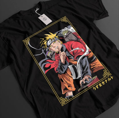 Naruto: Uzumaki Sasuke Anime Printed T-shirt Summer Men's Pure Cotton Neutral Casual Family Set Short Sleeved T-shirt