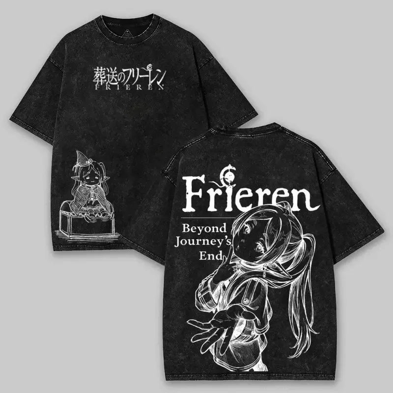 Frieren: Beyond Journey's End -- T-shirt Men's Unisex Clothing Washed Oversized T Shirt High Quality Cotton Tees Tops