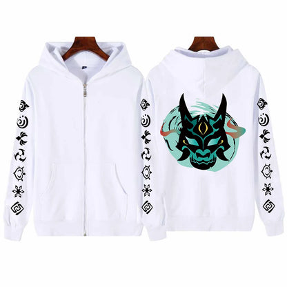 Genshin Impact: Xiao Mask Fangs Anime Print Zipper Hoodies Men Women Harajuku Fashion Long Sleeve Plus Size Zipper Jacket Coat