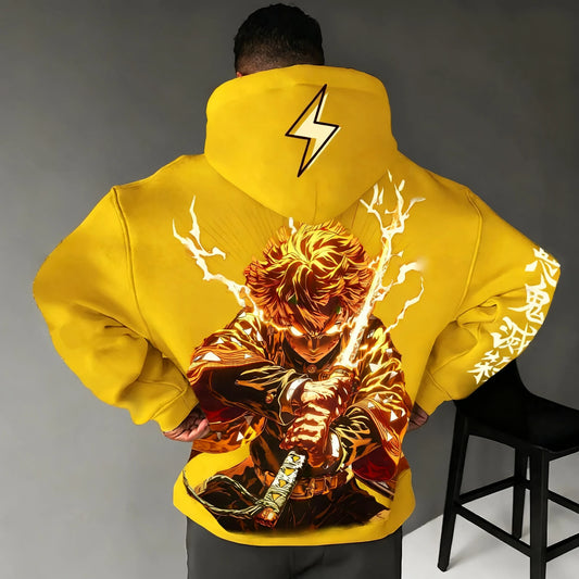 Demon Slayer: Yellow Hoodie 2025 Men's Autumn/Winter New Agatsuma Zenitsu Printed Casual Loose Parent Child Sweater Top