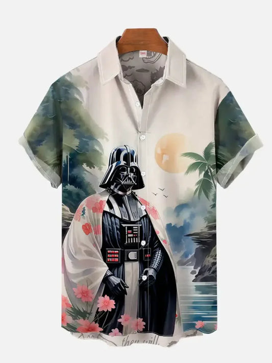 I.L.F.A: Darth Vader - Star Wars - Fashion Ukiyo-E Tropical Floral And Sci-Fi Space Samurai Printing turndown Collar Hawaiian Short Sleeve Shirt casual shirts