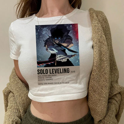 Solo Leveling: Levelling crop top gothic  summer cute Aesthetic 2000s harajuku coquette Streetwear babydoll woman t-shirt