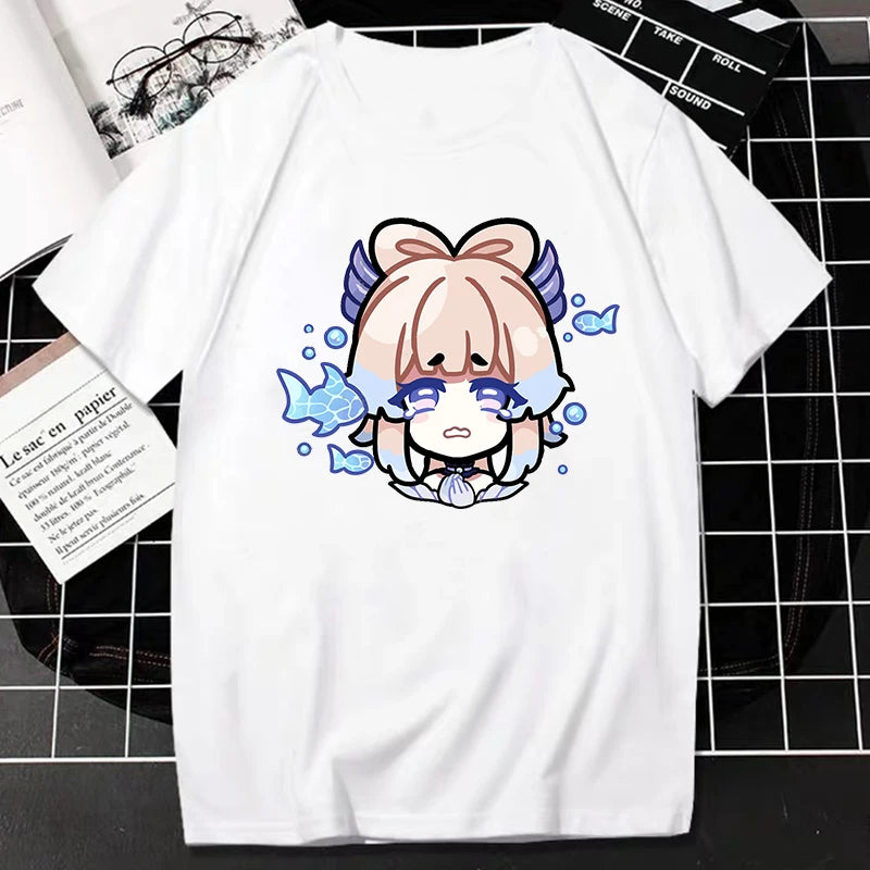 Genshin Impact: Black Tees with Pretty KawaiiHarajuku Fashion -- Oversized