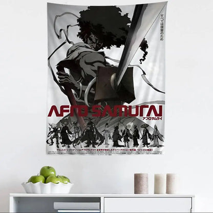 Afro Samurai:  Anime Tapestry Hippie Flower Wall Carpets Dorm Decor Cheap Hippie Wall Hanging