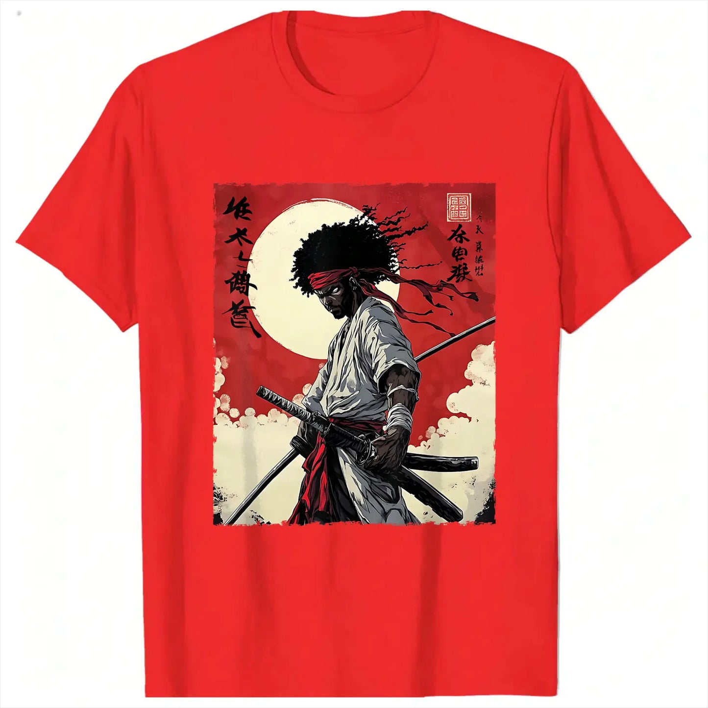 I.L.F.A: Afro Samurai Inspired Japanese Bushido Warrior T-Shirt for Men Round Collar Short Sleeve Tees Plus Size Tops