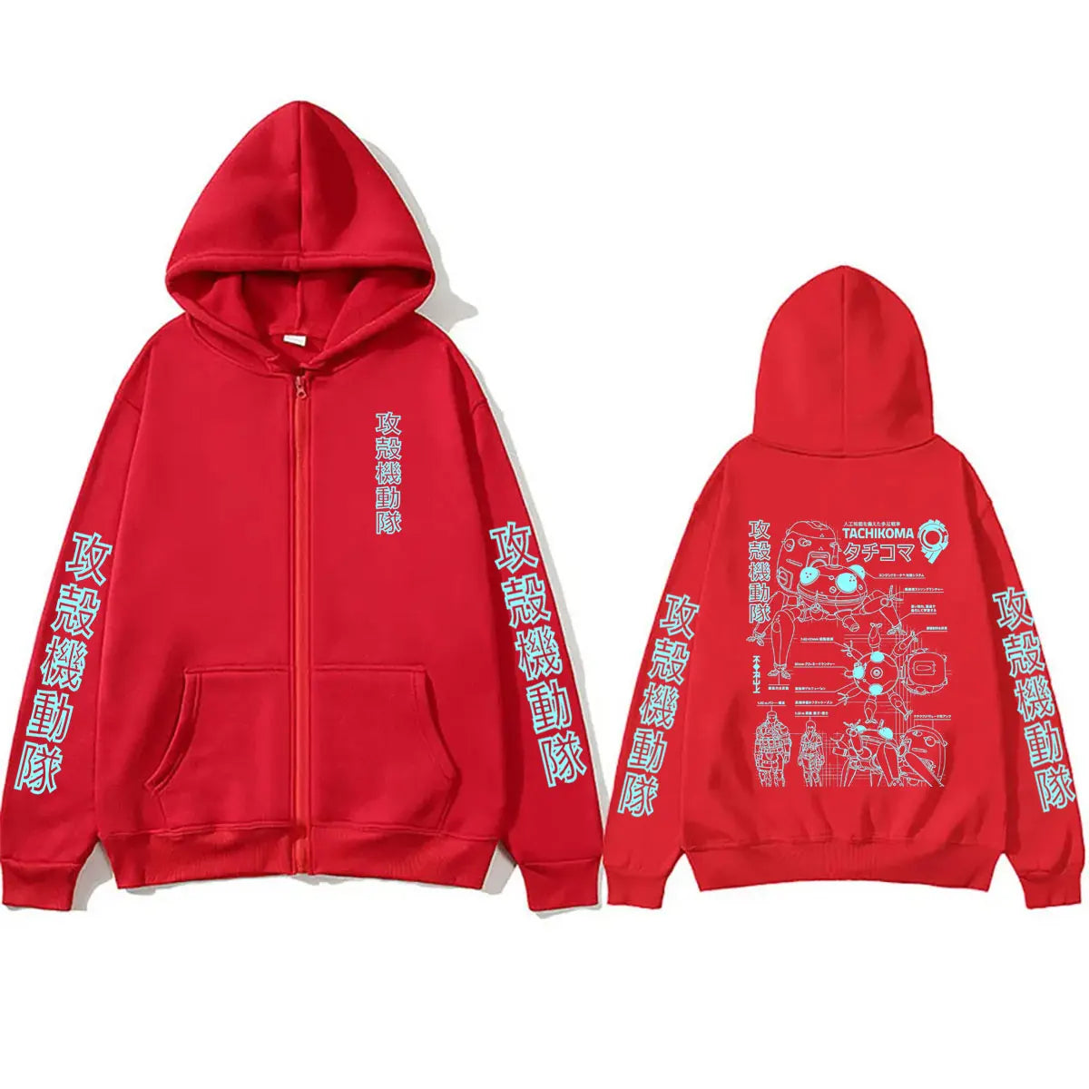 Ghost in The Shell: Tachikoma Anatomy Graphic Zipper Hoodie Men Women Y2k Cartoon Manga Zip Up Hoodies Male Fashion Jacket
