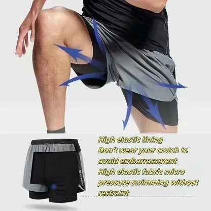 Dragon Ball Goku Anime Gym Shorts Men Double-layer 2-in-1 Sports Pants New Summer Japanese Cartoon Print Beach Pants Streetwear