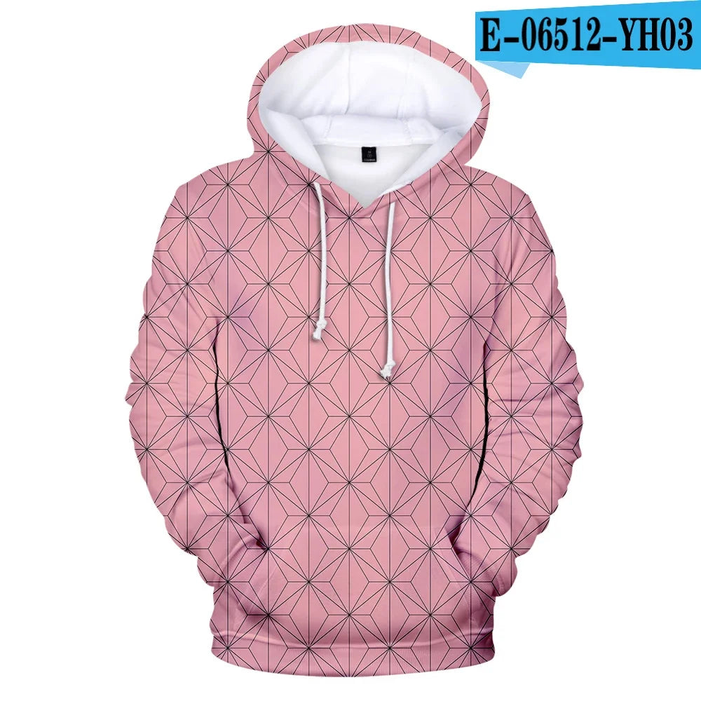 Demon Slayer: Kimetsu No Yaiba Hoodies Sweatshirts Black White Checkered Pattern Full Hoodies Casual