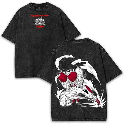 Anime Ippo Makunouchi Manga Graphic Print T-shirt Retro Washed Cotton Oversized Men Women Summer Harajuku Fashion Casual New Tee
