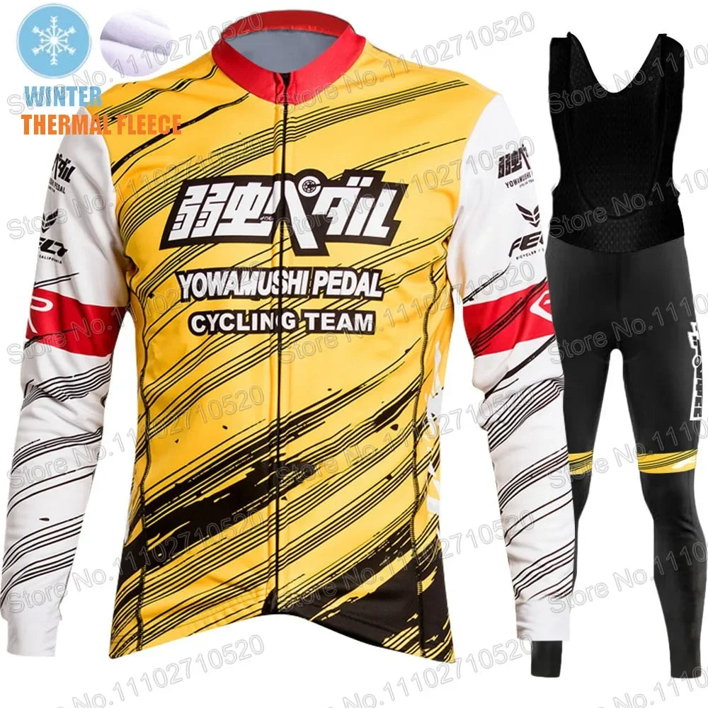 YOWAMUSHI PEDAL:Cycling Jersey 2025 Set Team Long Sleeve Cycling Clothing Bike Thermal Jacket Suit Pants Bib MTB Ropa Maillot