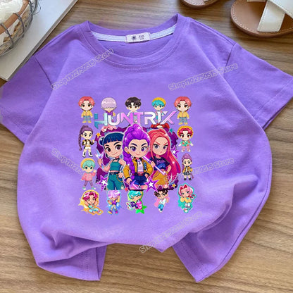KPop Demon Hunters: Clothes Rumi Mira Zoey Short Sleeve T Shirt Kids Summer Casual Tops Cartoon Toddler Cotton Tee