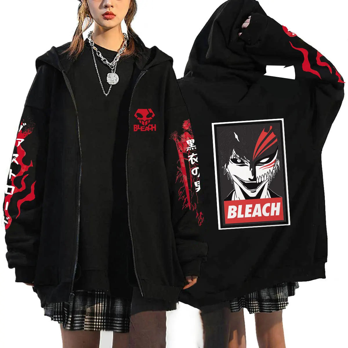Bleach: Kurosaki Ichigo Printed Hooded Men Women Zip Up Hoodies Casual Loose Sweatshirt Harajuku Unisex Zipper Jacket