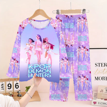 KPop Demon Hunter: New Spring Pijamas Long Sleeve Print Cartoon Hunter Pajamas Set Kids Boys Girls Sleepwear Nightwear Homewear Clothes Set