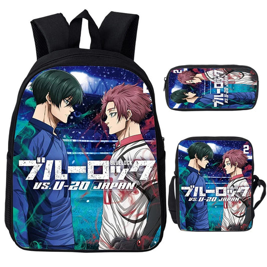 Blue Lock: Isagi Yoichi Backpack Shoulder Bag Pencil Case 3Pcs Set Waterproof Boys Girls Students School Bags Child Bookbag