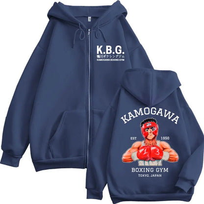 Hajime No Ippo: Kamogawa Boxing Gym Zipper Hoodie Harajuku Manga Zip Up Sweatshirt Men Women Casual Fashion Loose Pullovers