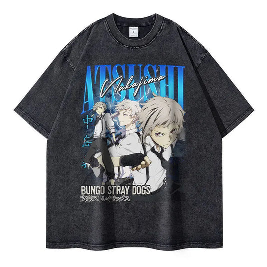 Bungo Stray Dogs: Nakahara Chuuya T-shirt Vintage Washed  Oversized Streetwear Dazai Osamu Atsushi Retro Tops Tees