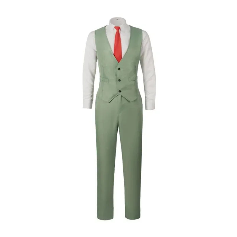 Spy x Family: Loid Forger Cosplay Costume Set Men Light Green Suit Twilight Outfit Shirt Pants Vest Red Tie Halloween