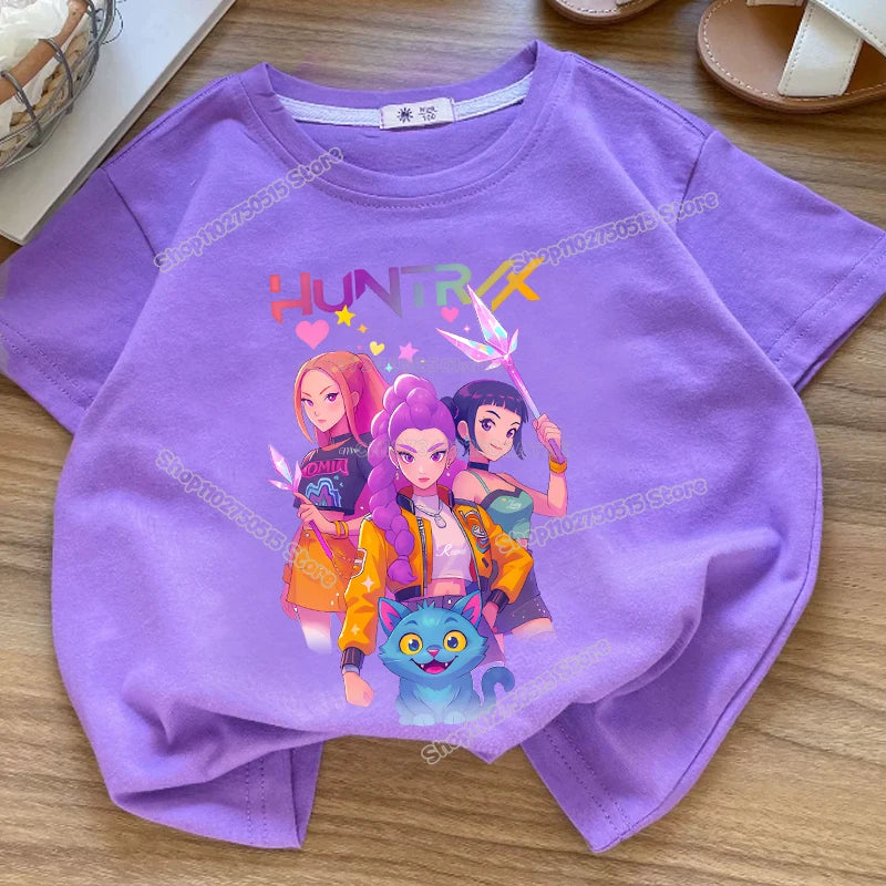 KPop Demon Hunters: Clothes Rumi Mira Zoey Short Sleeve T Shirt Kids Summer Casual Tops Cartoon Toddler Cotton Tee