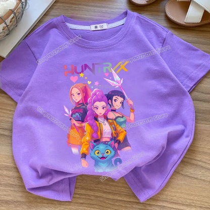KPop Demon Hunters: Clothes Rumi Mira Zoey Short Sleeve T Shirt Kids Summer Casual Tops Cartoon Toddler Cotton Tee
