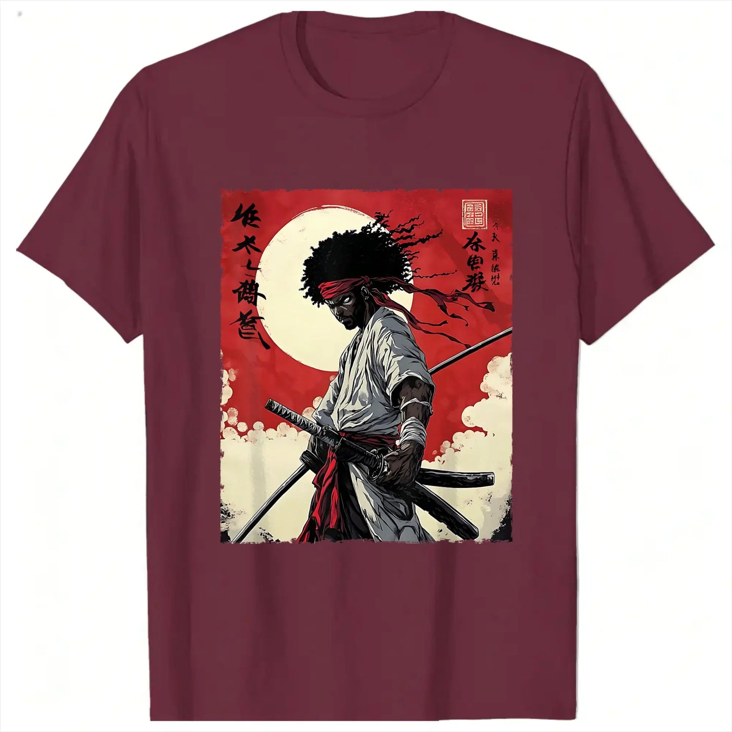 I.L.F.A: Afro Samurai Inspired Japanese Bushido Warrior T-Shirt for Men Round Collar Short Sleeve Tees Plus Size Tops