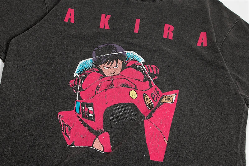 Akira: Vintage T-Shirt Summer Washed 100% Cotton Loose High Street Casual Men and Women Short Sleeve