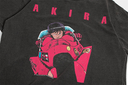 Akira: Vintage T-Shirt Summer Washed 100% Cotton Loose High Street Casual Men and Women Short Sleeve