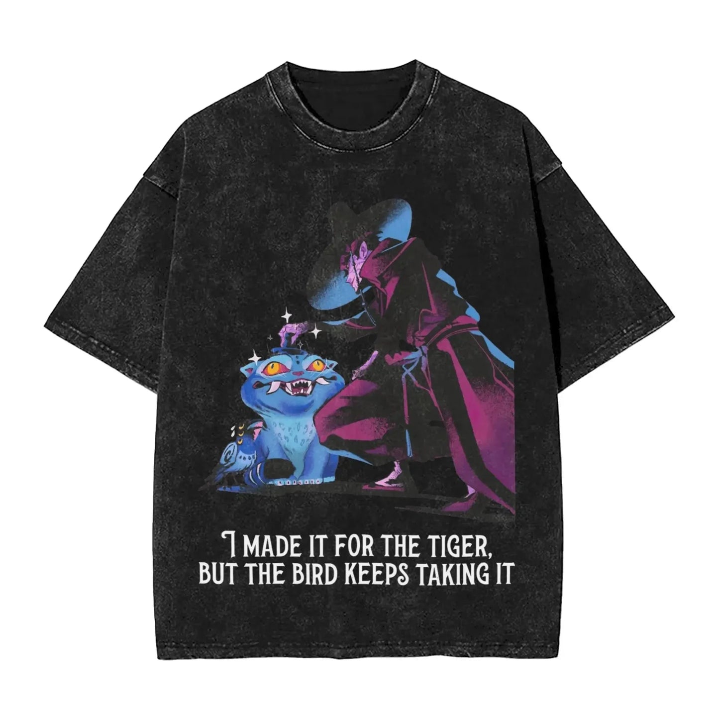 K-Pop Demon Hunters Washed T-Shirt Man Derpy Tiger Casual T-Shirts Summer Breathable Trendy Tee Shirt Design Plus Size Clothes