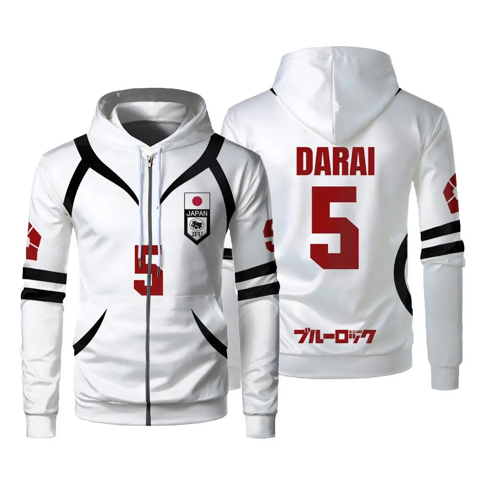 Blue Lock: U20 Team Zipper Hoodie Autumn Winter Street Trend Long Sleeve Coat Japanese Anime Sae Shidou Casual Sports Sweatshirt