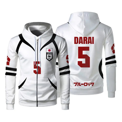 Blue Lock: U20 Team Zipper Hoodie Autumn Winter Street Trend Long Sleeve Coat Japanese Anime Sae Shidou Casual Sports Sweatshirt