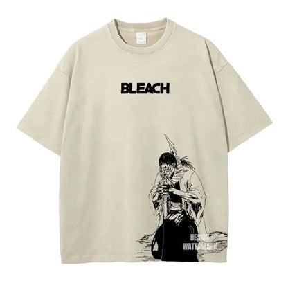 Bleach: Zaraki Kenpachi T Shirts Oversized Vintage Washed  T-shirt Manga Kurosaki Ichigo T Shirt Renji Uryuu Tops Tees Man