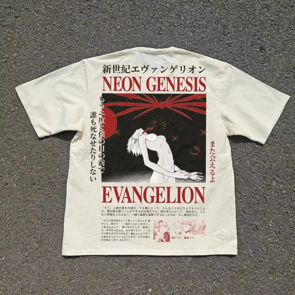 2026 new Neon Genesis Evangelion Third Impact Lilith Rei T-Shirt Heavyweight Baige Clothing Graphic Short Sleeve Shirt Men Women