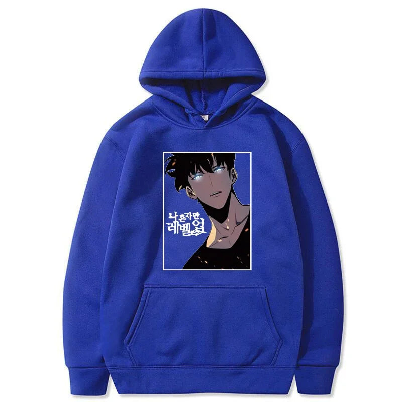 Solo Leveling: Hoodie Sung Jin Woo Printed Hooded Streetwears Winter Warm Fleece Sweatshirt Plus Size Pullover