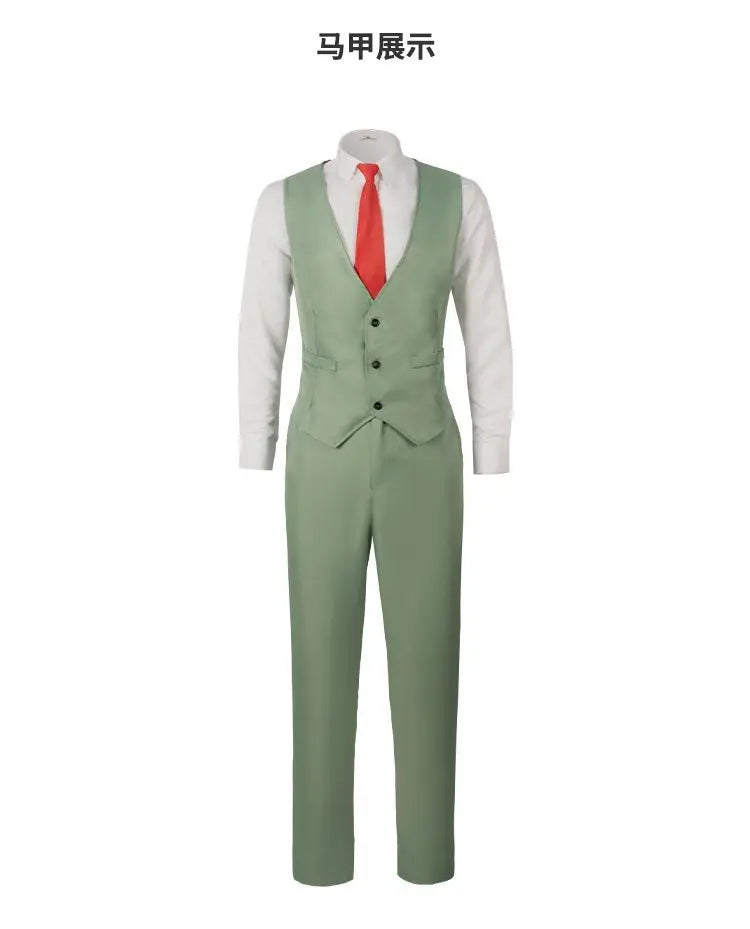 Spy x Family: Loid Forger Cosplay Costume Set Men Light Green Suit Twilight Outfit Shirt Pants Vest Red Tie Halloween