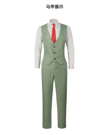Spy x Family: Loid Forger Cosplay Costume Set Men Light Green Suit Twilight Outfit Shirt Pants Vest Red Tie Halloween