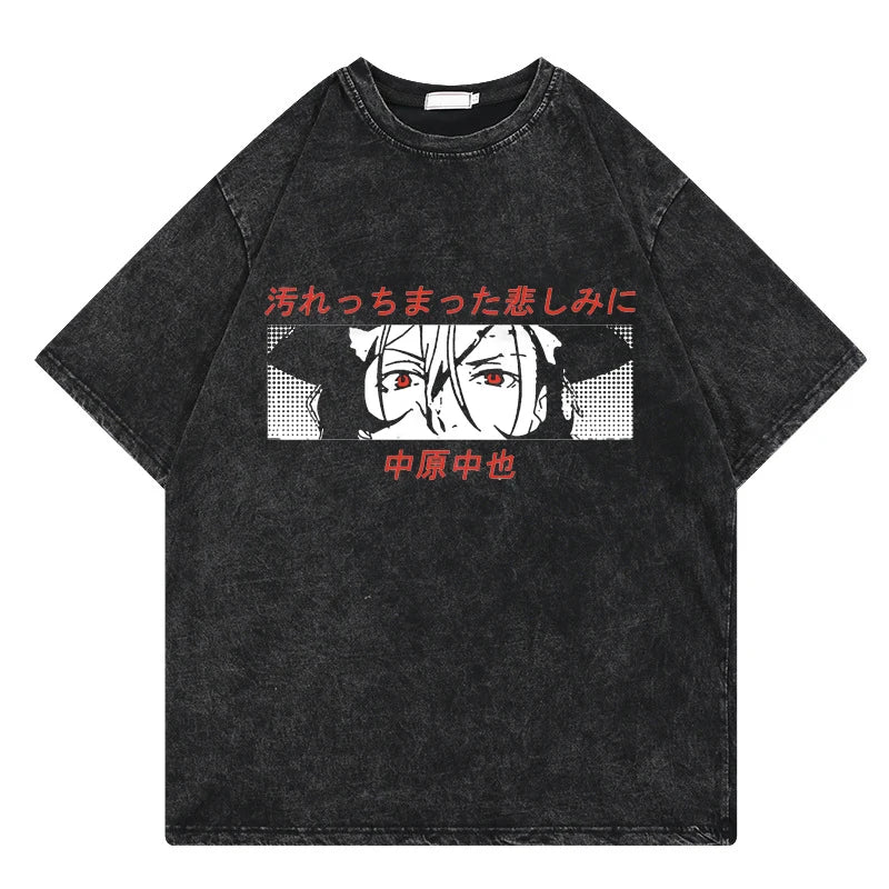 Bungo Stray Dogs: Vintage Washed Tshirt Loose Y2k Streetwear Print Casual 100% Cotton Harajuku Cool Tops Tees For Men Women