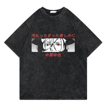 Bungo Stray Dogs: Vintage Washed Tshirt Loose Y2k Streetwear Print Casual 100% Cotton Harajuku Cool Tops Tees For Men Women