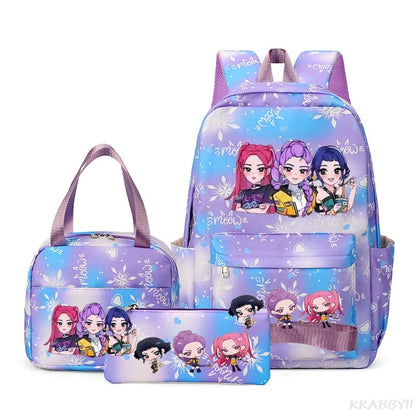 KPop Demon Hunters : Backpack 3pcs set School Bag Lunch Bag Pencil Case Girl Back To School Gift Leisure Mochila Teens Travel Bags