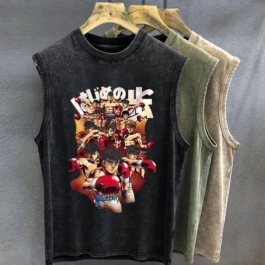 Hajime No Ippo: Men's Tank Top Anime Graphic T-shirt Print Oversized Gym Clothing Vintage Wash Sleeveless Vest Womens Y2k Clothes