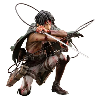 Attack On Titan: Kotobukiya  Levi Ackerman Anime Figure Battle Damaged Bloody Battle Kneeling Pose Collectible Statue Anime Model