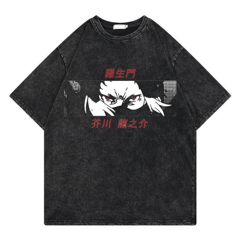 Bungo Stray Dogs: Vintage Washed Tshirt Loose Y2k Streetwear Print Casual 100% Cotton Harajuku Cool Tops Tees For Men Women