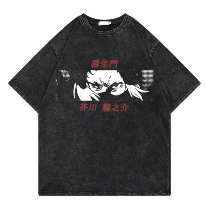 Bungo Stray Dogs: Vintage Washed Tshirt Loose Y2k Streetwear Print Casual 100% Cotton Harajuku Cool Tops Tees For Men Women