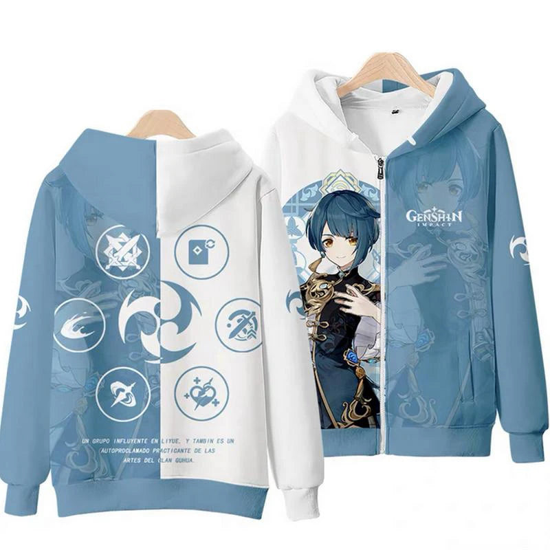 Genshin Impact: XingQiu Cute 3d Hoodies Sweatshirts Tops Long Sleeve Hoody Pullover Plus Size